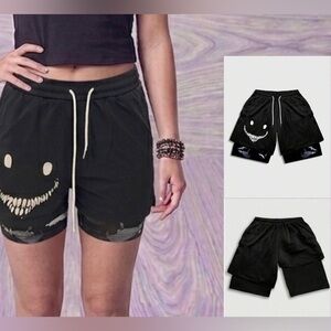 ROMWE Gothic Graphic 2-in-1 Shorts Size M Black Smiley Face Compression Lined
